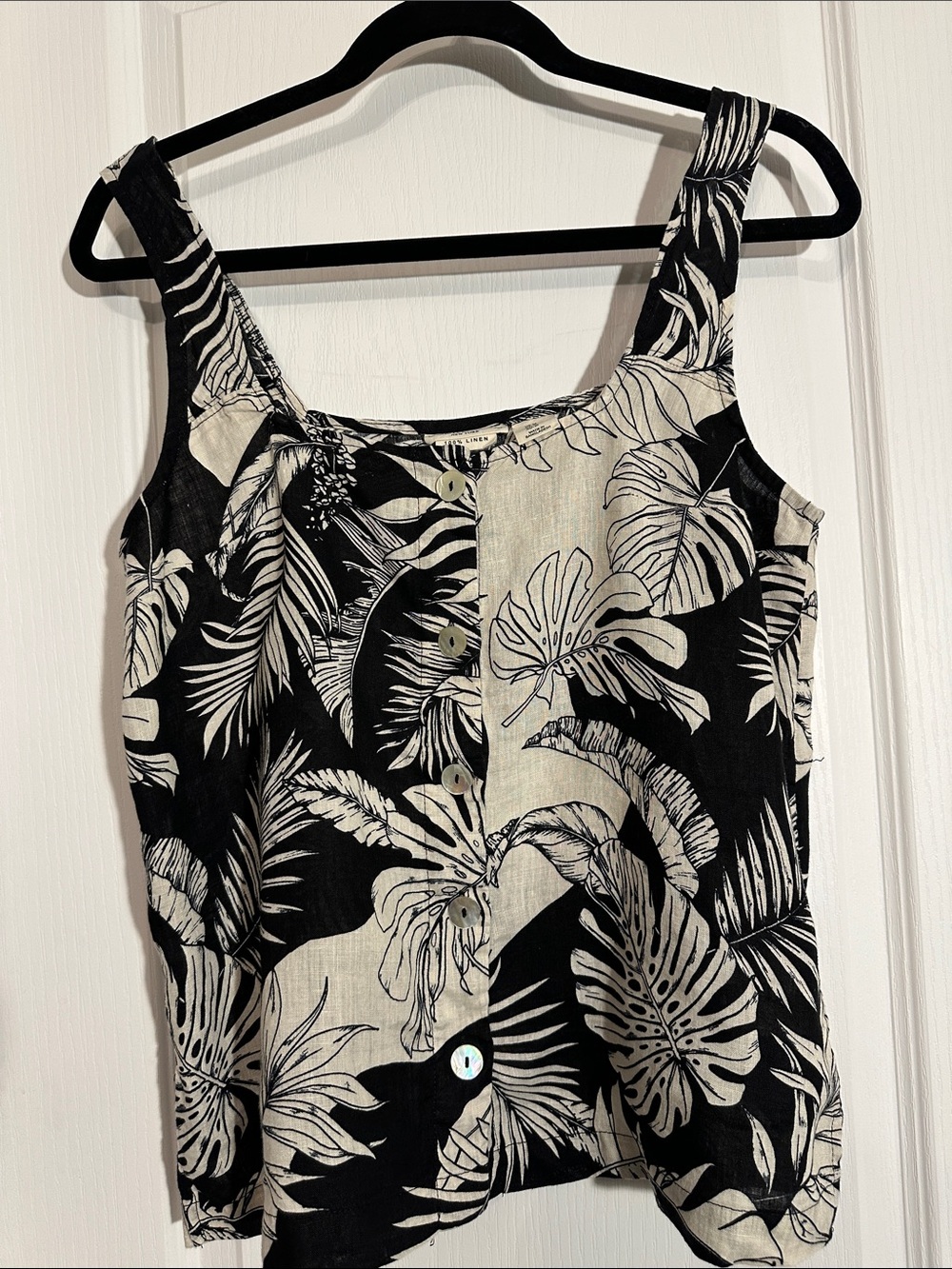 Christian Siriano Black & White Tropical Print linen Camisole